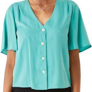 Frank and Oak Flutter Sleeve Blouse Lagoon Blue